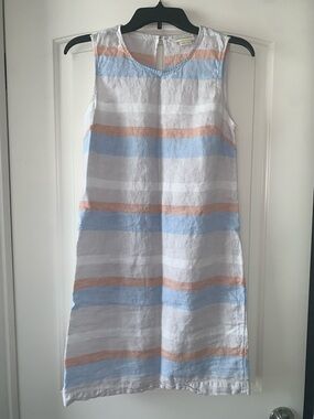 Cynthia Rowley Women’s Sleeveless Linen Pastel Striped Shift Summer Dress Size 2